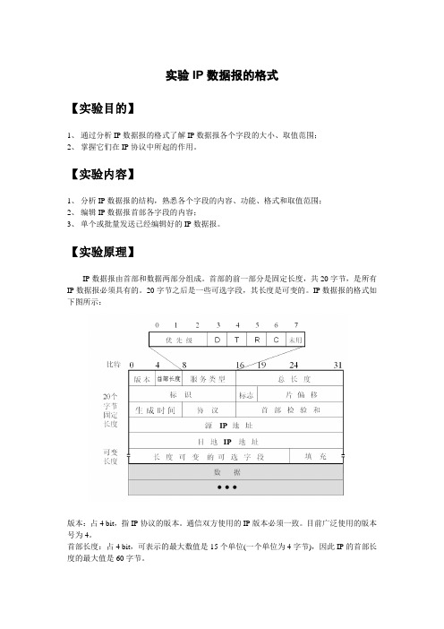 实验 IP数据报的格式