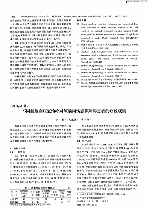 不同氧舱高压氧治疗对颅脑损伤意识障碍患者的疗效观察