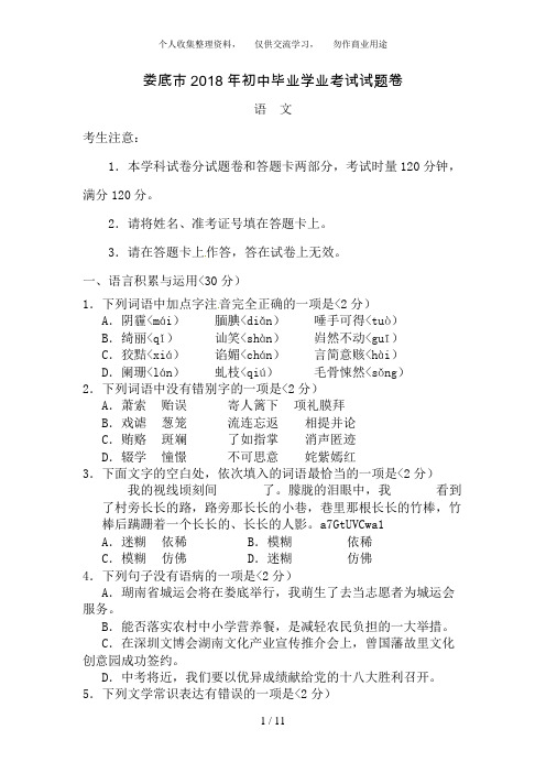 湖南省娄底市2018年中考语文试题