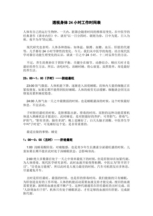 透视身体24小时工作时间表