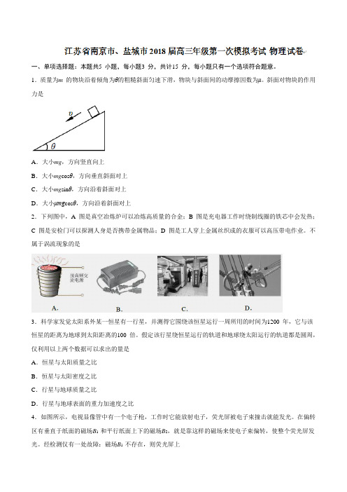 江苏省南京市、盐城市2024届高三年级第一次模拟考试物理试卷