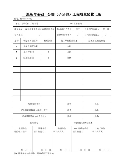 SVG分部工程质量验收评定统计表