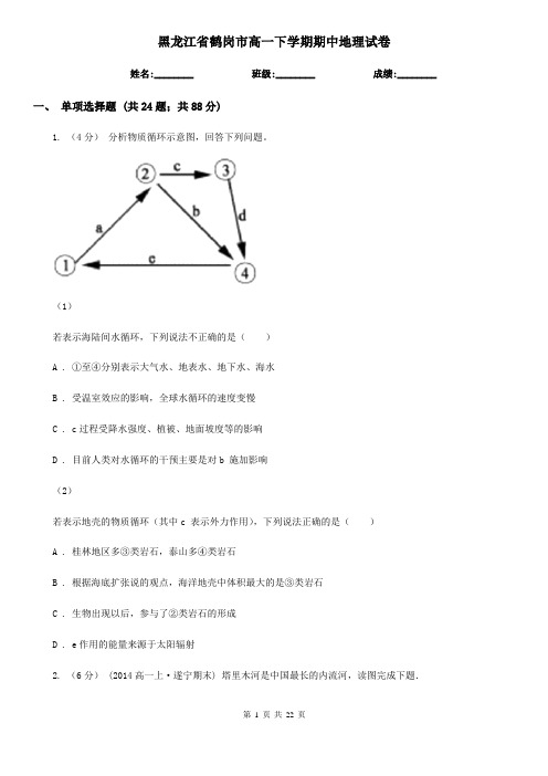 黑龙江省鹤岗市高一下学期期中地理试卷