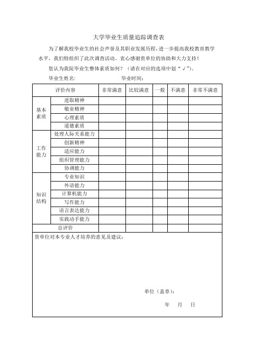 大学毕业生质量追踪调查表