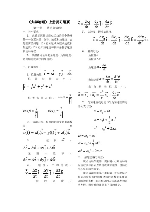 上册大学物理复习提纲