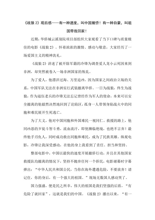 《战狼2》观后感——有一种速度,叫中国撤侨!有一种自豪,叫祖国带我回家!