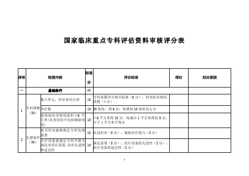 国家临床重点专科评估资料审核评分表