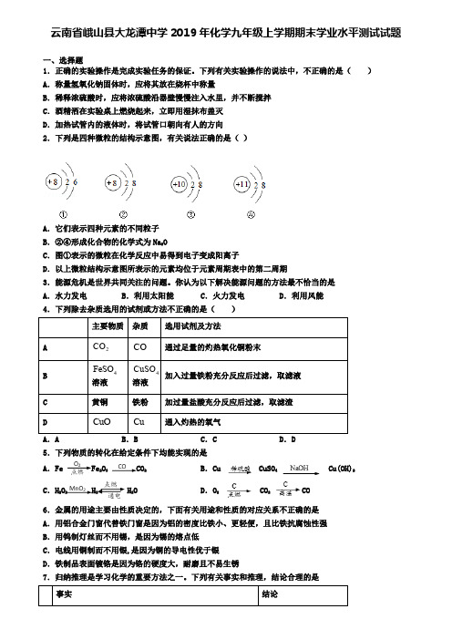 云南省峨山县大龙潭中学2019年化学九年级上学期期末学业水平测试试题