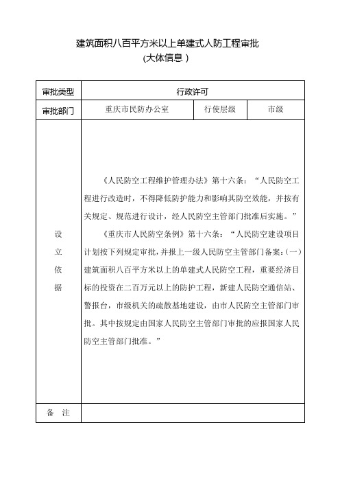 建筑面积八百平方米以上单建式人防工程审批