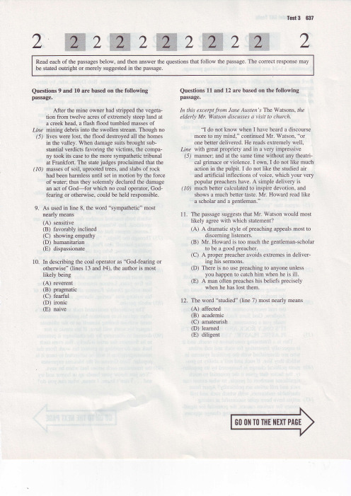 SAT 巴朗 Barron's 第三套模拟阅读训练