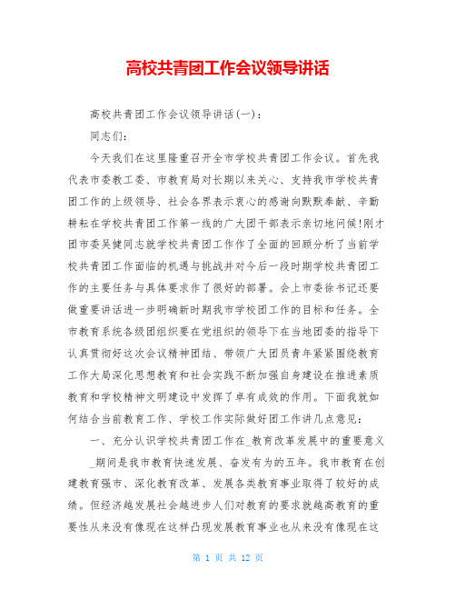 高校共青团工作会议领导讲话