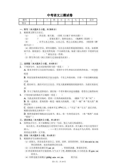 广东省湛江市 中考语文三模试卷(含答案)
