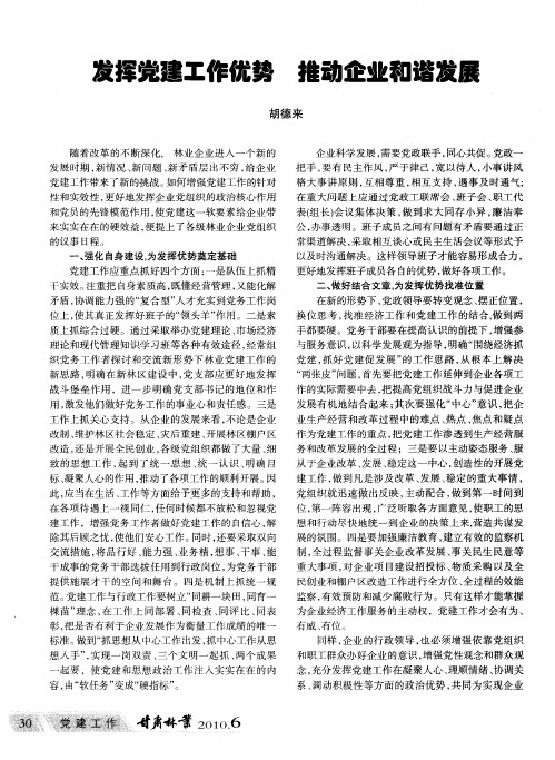 发挥党建工作优势 推动企业和谐发展