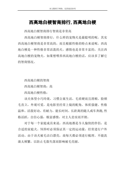 西高地白梗智商排行,西高地白梗
