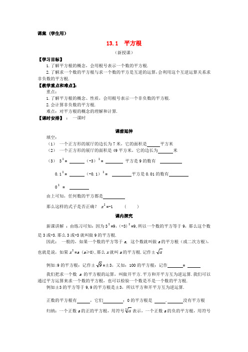 人教版数学八年级上册《平方根》word学案 