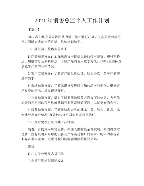 2021年销售总监个人工作计划
