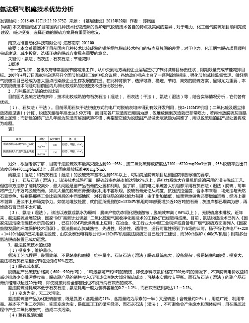 氨法烟气脱硫技术优势分析