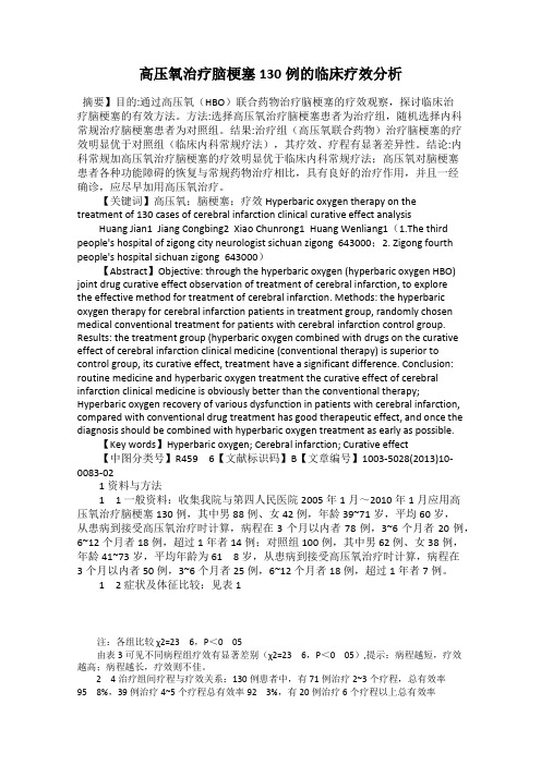 高压氧治疗脑梗塞130例的临床疗效分析