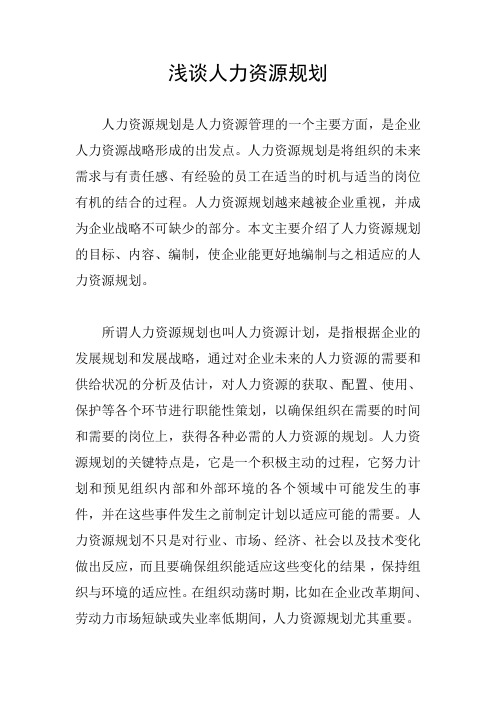 浅谈人力资源规划