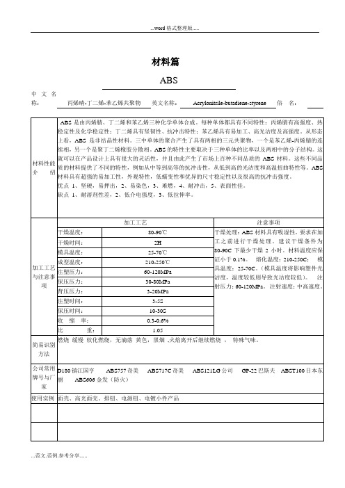 塑料材料的分类与性能大全