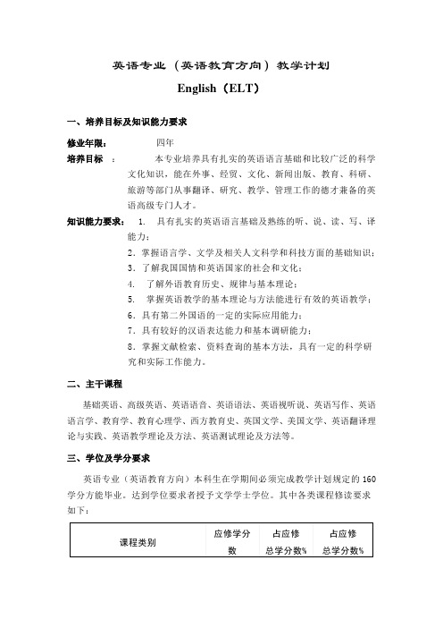上外英语专业(英语教育方向)教学计划(2010级)