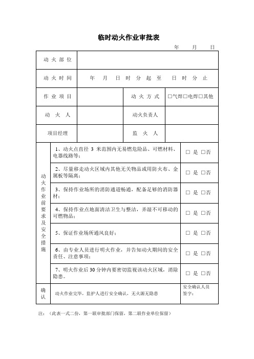 动火作业审批表