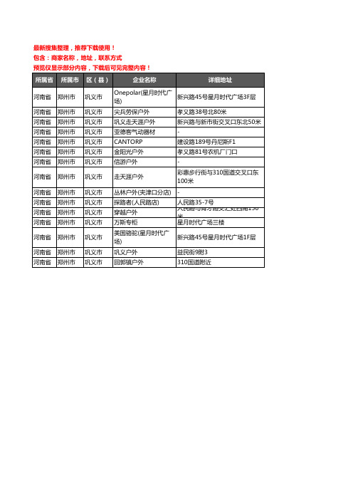 新版河南省郑州市巩义市户外用品企业公司商家户名录单联系方式地址大全15家