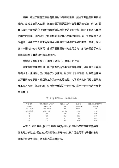 聚酰亚胺基石墨膜材料研究进展综述