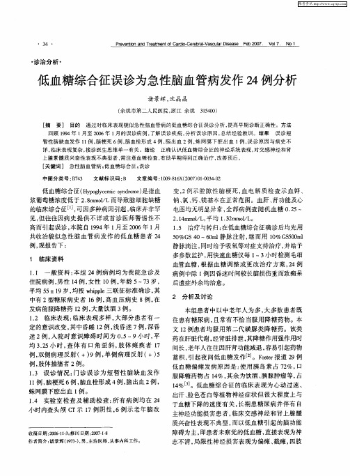 低血糖综合征误诊为急性脑血管病发作24例分析