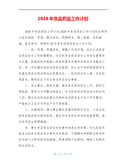 2020年食品药品工作计划