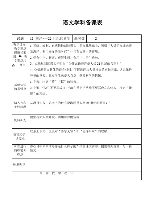 六年级语文下册13.海洋-—21世纪的希望.doc