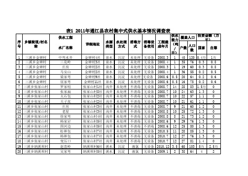 表1农村集中式供水情况调查表