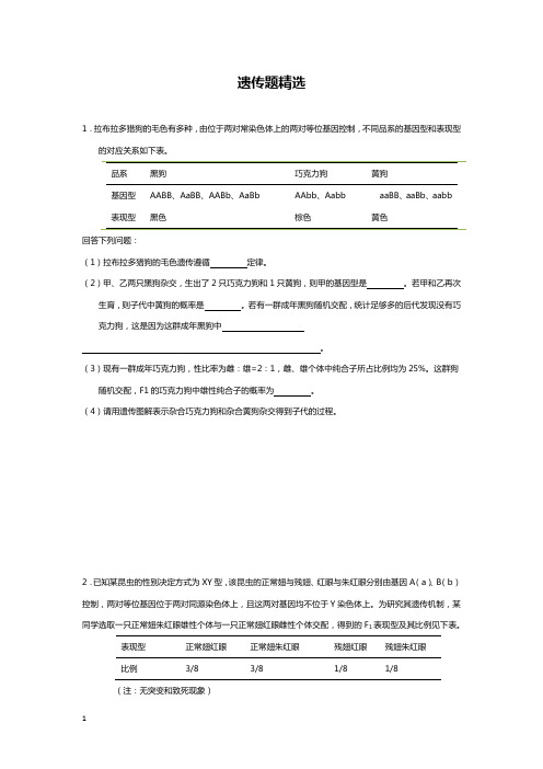 高中生物遗传题精选小测试题