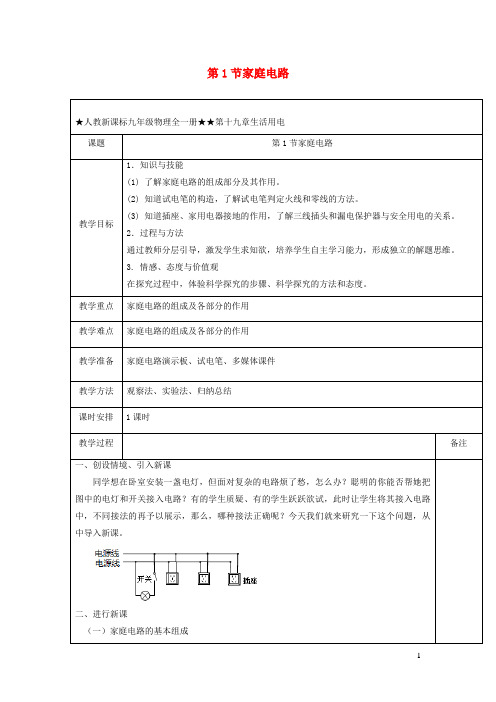 南陵县第七中学九年级物理全册 19.1 家庭电路教学设计 新人教版