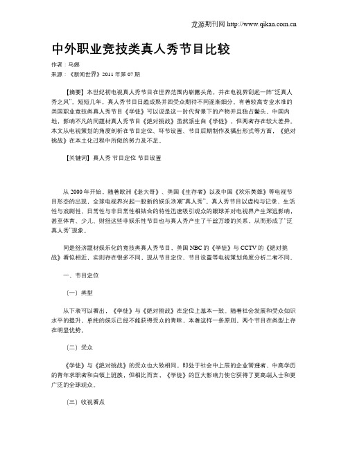 中外职业竞技类真人秀节目比较