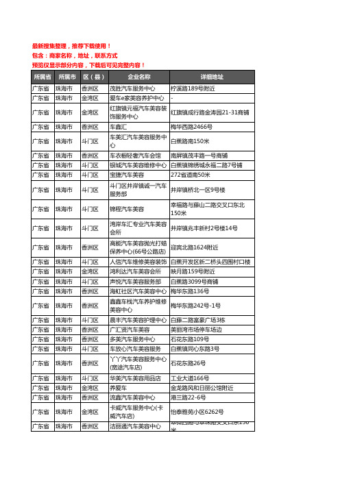 新版广东省珠海市汽车装潢企业公司商家户名录单联系方式地址大全379家