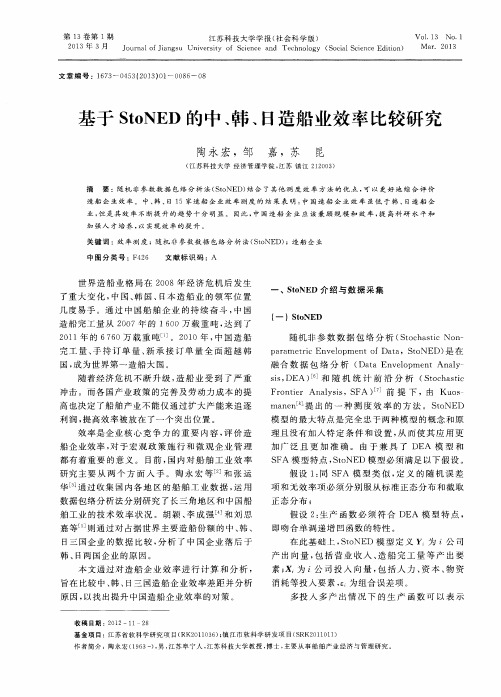 基于StoNED的中、韩、日造船业效率比较研究