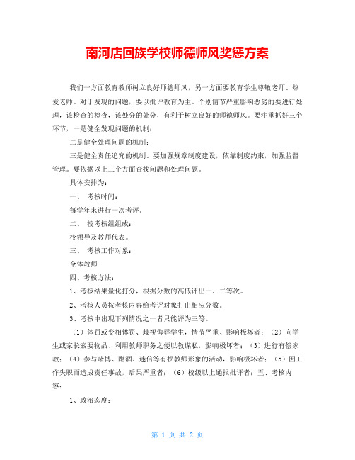 南河店回族学校师德师风奖惩方案