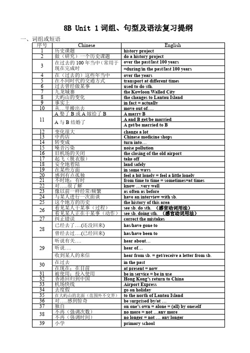 8B Unit 1 词组、句型及语法复习提纲