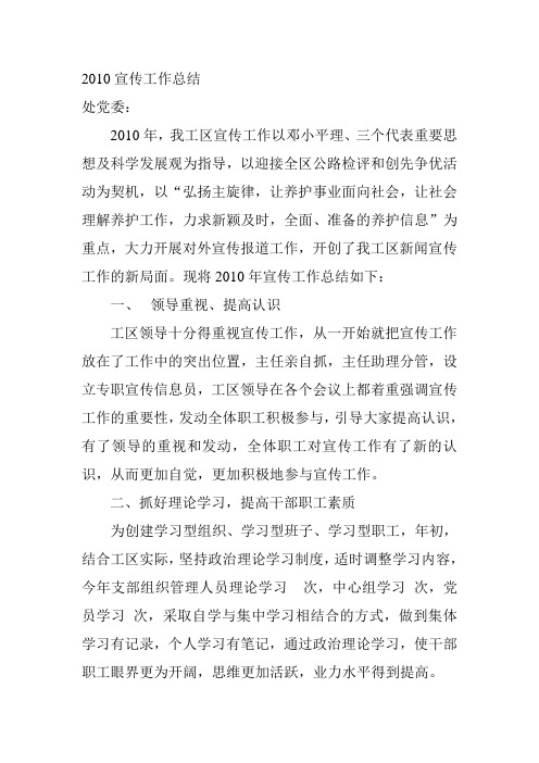 2010宣传工作总结