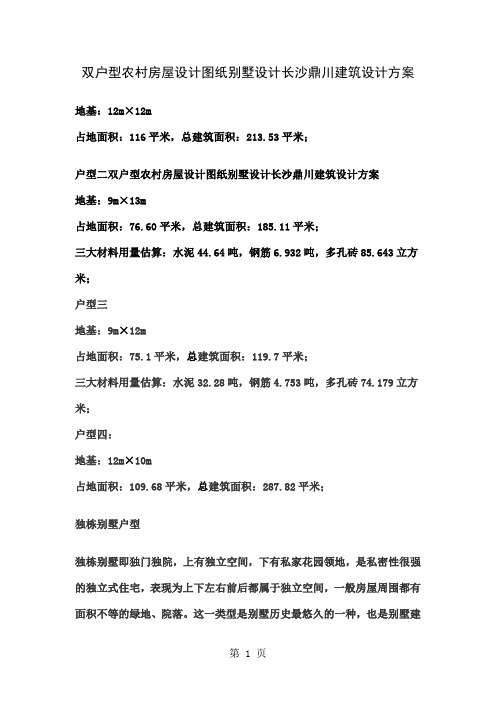 双户型农村房屋设计图纸别墅设计长沙鼎川建筑设计方案3页word文档