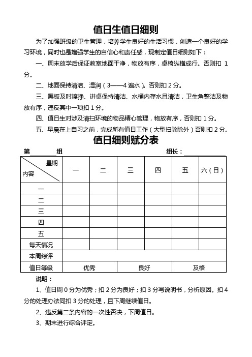 值日生值日细则