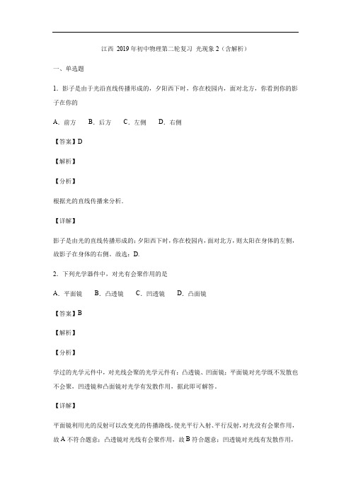 江西 2019年初中物理第二轮复习 光现象2(有答案含解析)