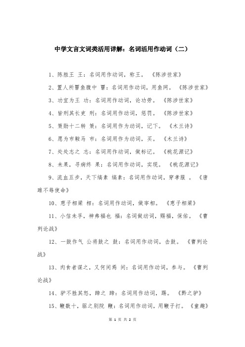 中学文言文词类活用详解：名词活用作动词（二）