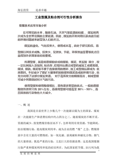工业型煤粘合剂可行性分析报告