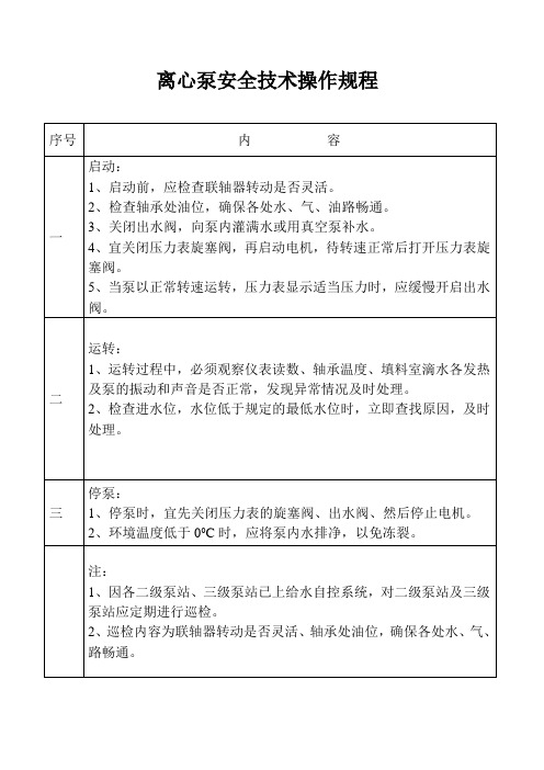 离心泵安全技术操作规程
