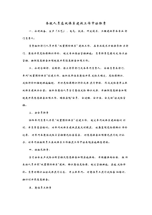 双重预防体系建设各级人员职责