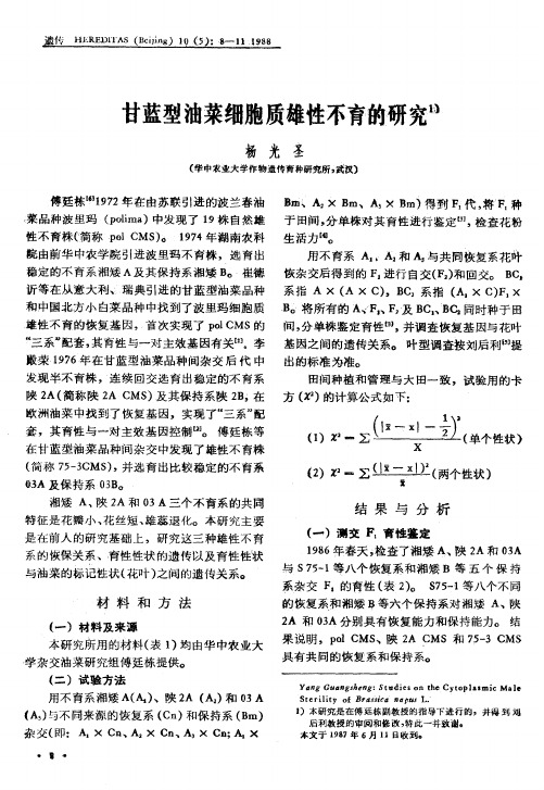 甘蓝型油菜细胞质雄性不育的研究1)