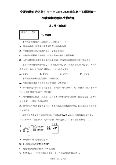 宁夏回族自治区银川市一中2019-2020学年高三下学期第一次模拟考试理综生物试题(带答案解析)