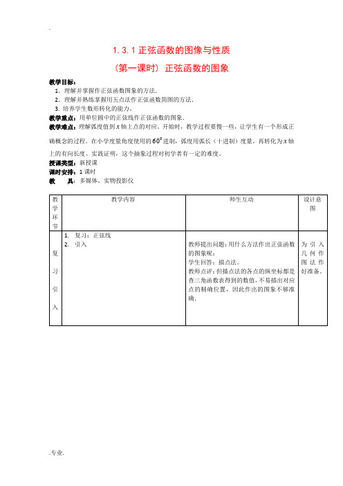 高中数学：1.3.1 正弦函数的图像与性质 教案1 新人教B版必修4